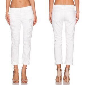 Revolve Current/Elliott Fling Boyfriend White Jeans Tattered Straight leg 26